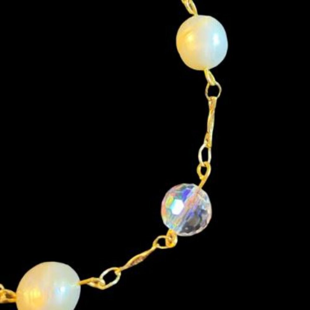 Handcrafted Glass and Genuine Baroque Pearl Bracelet with Gold-Tone Chain 8" NEW - Picture 4 of 5